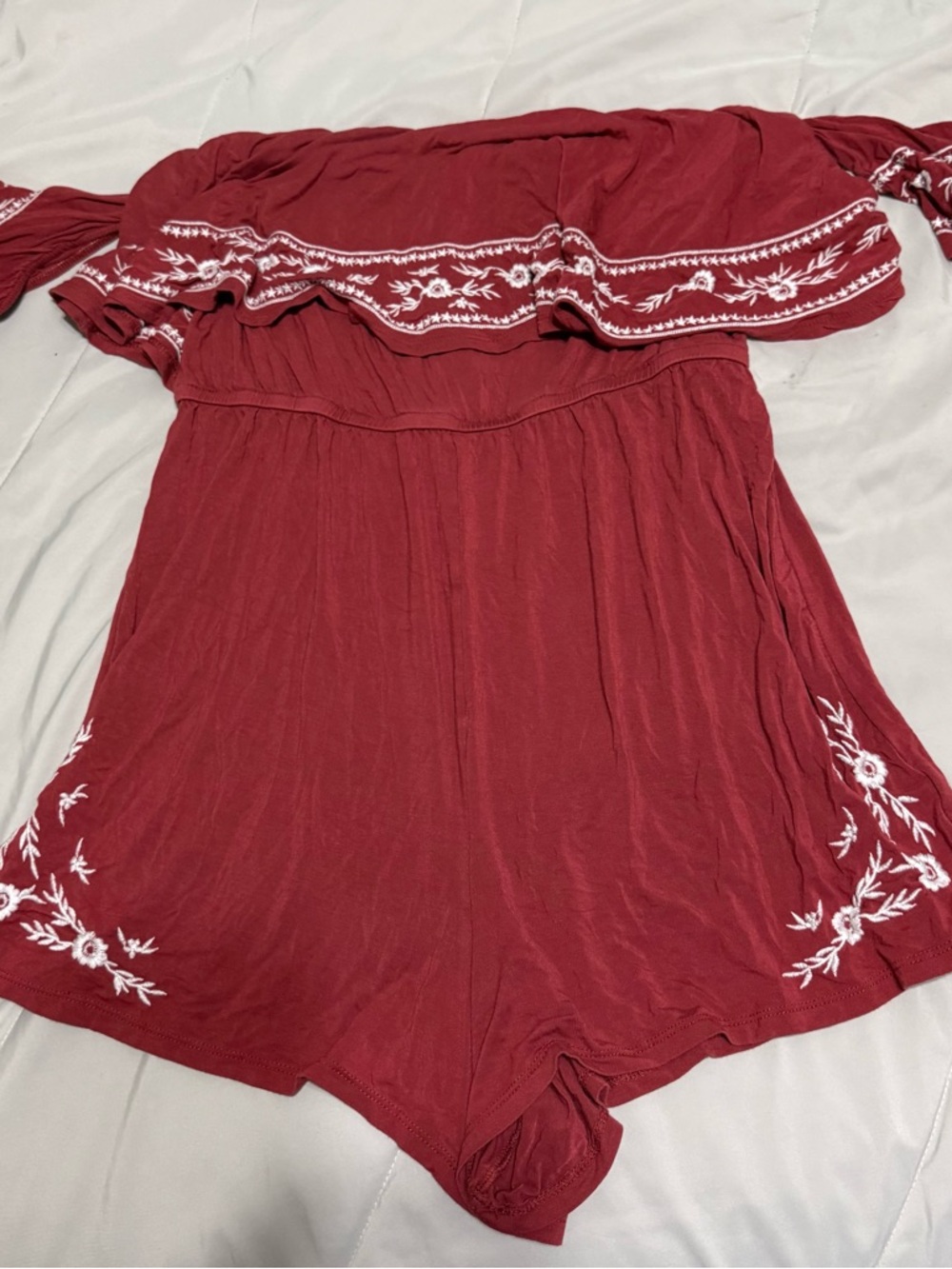 Off-Shoulder Embroidered Romper